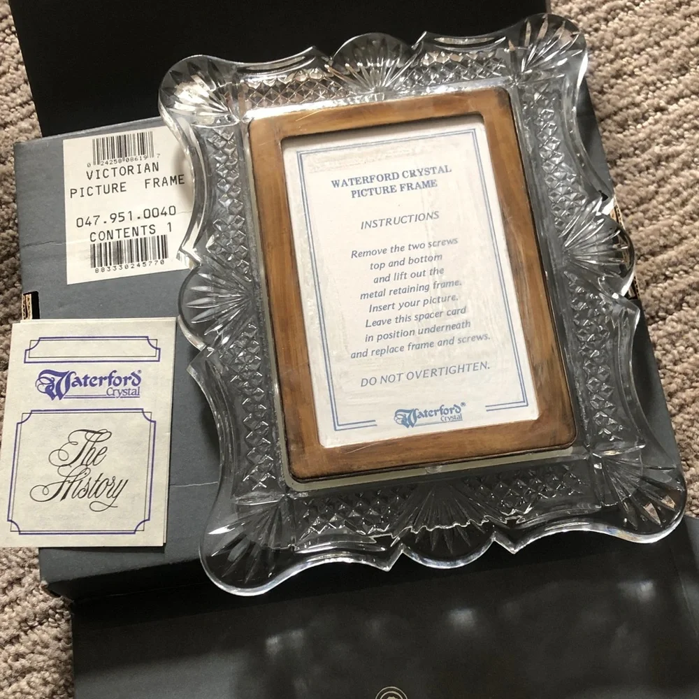 Waterford Victorian ornate lead crystal picture frame new old stock in box